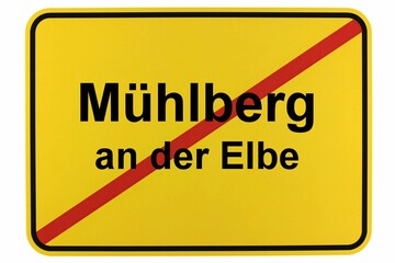 Illustration eines Stadtausgangsschildes der Stadt Mühlberg an der Elbe