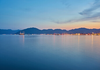 View over the beach coast of Marmaris in Turkey
