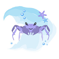 Sea crab decorated with starfish. Vector illustration.