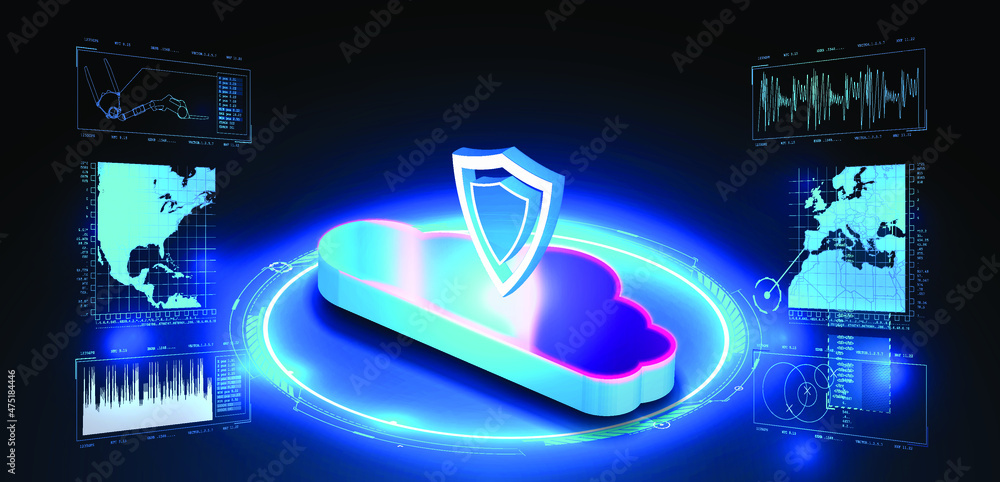 Poster network data security isometric. online server protection system concept with data center or blockch