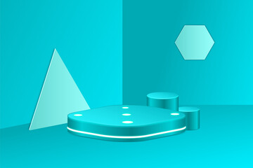 Ocean blue studio background with product display podium