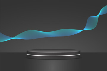 Black and ocean blue studio background with product display podium