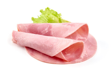 Pork ham slices isolated on white background.