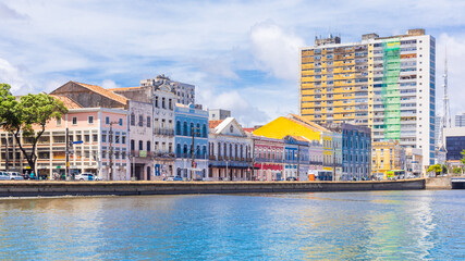 Colorful houses on Aurora street along the Capibaribe river