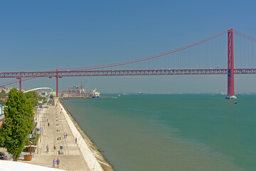 Ponte 25 de Abril bridge over Tagus river in Lisbon, Portugal