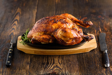 roast chicken on a hot plate