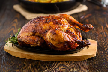roast chicken on a hot plate