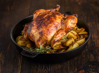Roasted chicken with potatoes and onions
