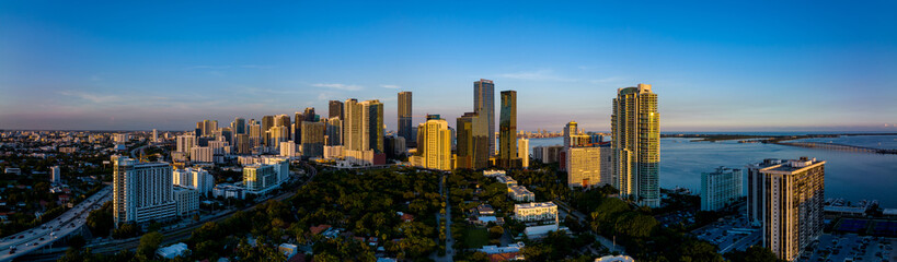 Fototapeta na wymiar Aerial drone panorama Brickell Miami at sunset