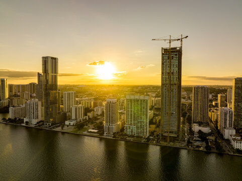 Edgewater Miami sunset buildings under construction