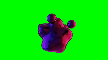 Fluid iridescent liquid blob, metaball morph. Scatter, merg and flow of glossy liquid deform organic molecules