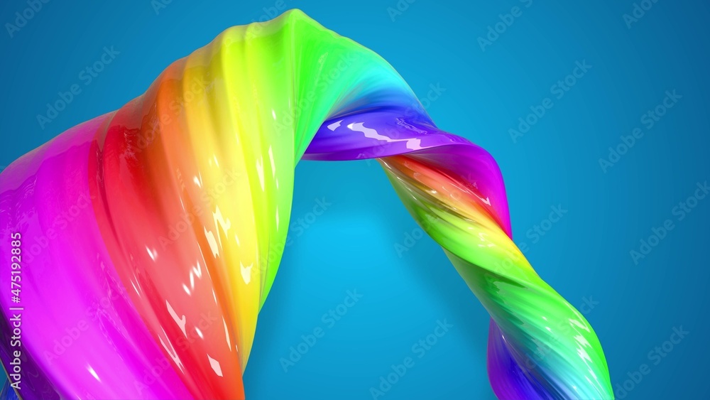 Aufkleber 3d render. abstract colorful creative background with stream of mixed oil paints that form ribbon of