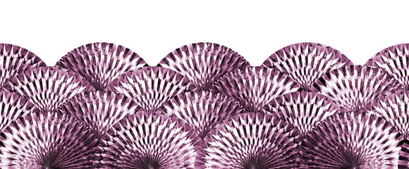 Metallic surface paper rosette decoration border, isolated on white background , seamless and repeatable