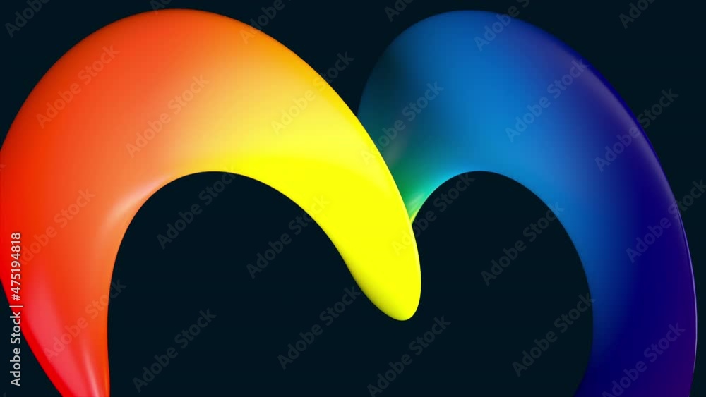 Poster curved jet 3d render of elastic fluid with colorful gradient. plastic mold with polished sides and h
