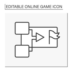  Game line icon. Strategy maze. Actions change game script. Online game concept. Isolated vector illustration.Editable stroke