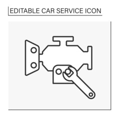  Motor mount line icon. Framework for mount engine. Car service concept. Isolated vector illustration. Editable stroke