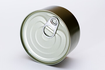 Unopened Tin Can with Blank Edge on White Background. Canned Food. Aluminum Can for Safe and Long...
