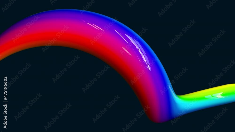 Poster curved jet 3d render of elastic fluid with colorful gradient. plastic mold with polished sides and h