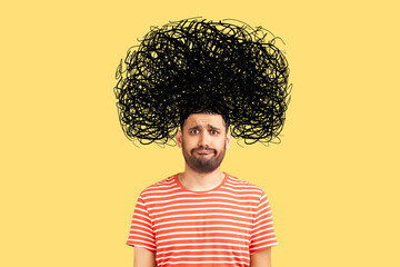 Frustrated man with nervous problem feel anxiety and confusion of thoughts. Mental disorder and...