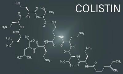 Obraz premium Colistin antibiotic drug molecule. Skeletal formula.