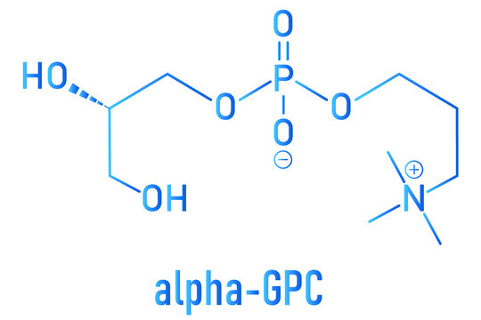 Alpha-GPC or L-Alpha glycerylphosphorylcholine, choline alfoscerate, molecule. Skeletal formula.