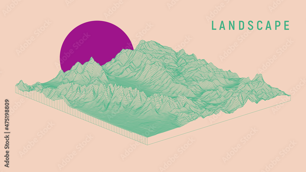 Poster abstract landscape background. mesh structure. polygonal wireframe background. 3d isometric vector i