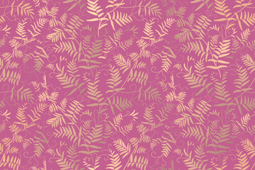 Pink and gold herbs. Vector background. Vintage seamless pattern.