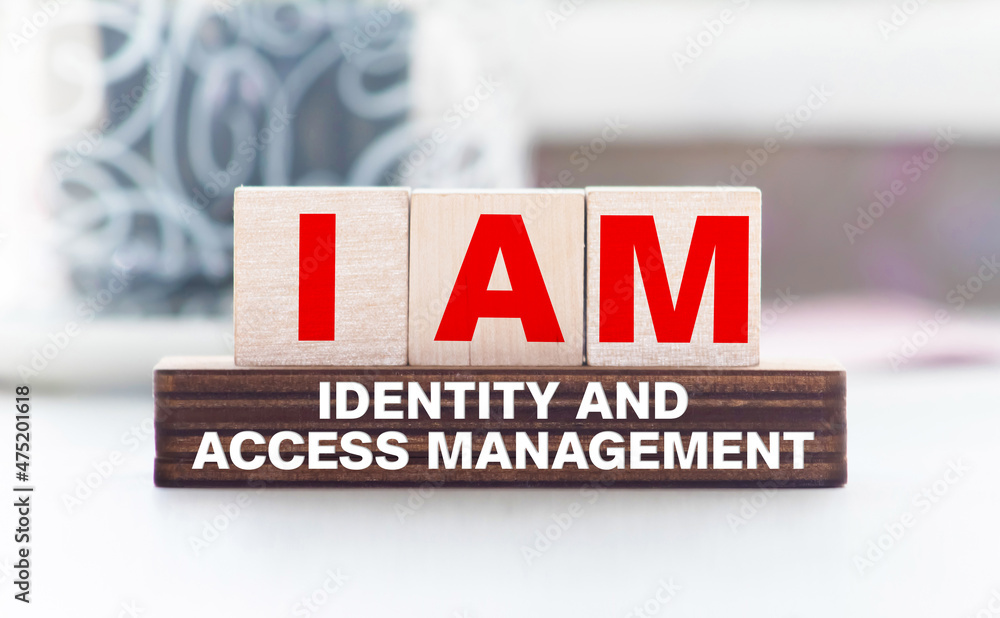 Poster wooden blocks with letters making identity and access management.
