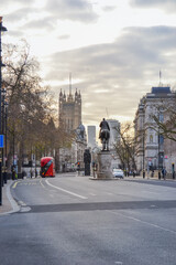 UK, London, 11.12.2021: Whitehall street early morning with almost no cars 