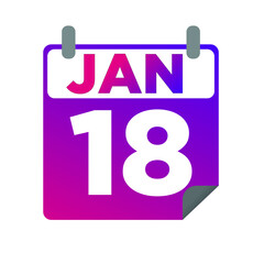 January 18. Single day calendar. minimalist flat illustration in purple color. eps 10