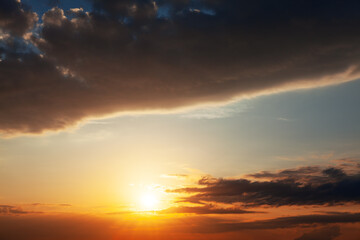 Fototapeta na wymiar Cinematic sky with sunset . Fantastic twilight view