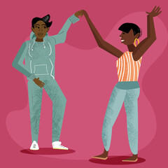 Lesbian couple dancing with each other 