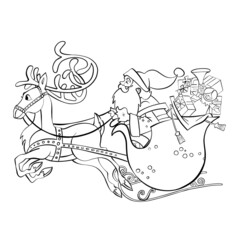 illustration of santa claus with reindeer and gifts
