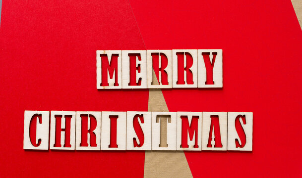 the expression "merry christmas" in wood stencil font - Powered by Adobe