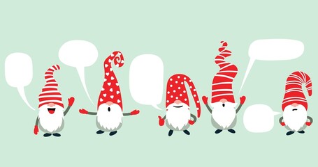 Christmas gnomes. Vector illustration in cartoon style. Cloud for text