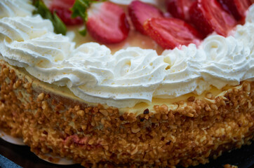 cake with strawberries baking pie cream berries birthday cake close-up