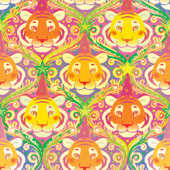 Colorful seamless pattern with tiger