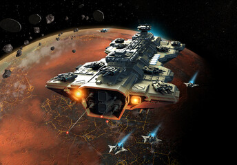 space ship fleet 3D illustration