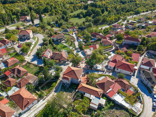 Aerial panoramic view of the picturesque village Mesovouni Located near Aristi village in Epirus,...