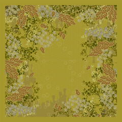 silk square scarf design with abstract floral pattern