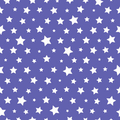 White irregular Stars on Very Peri Violet background. Minimalistic Star geometric shape vector Seamless Pattern. Fashion texture for Holiday, nursery print, fabric, textile, wrapping, gift paper, web