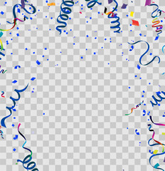 Obraz premium Colorful confetti Celebration carnival ribbons and Happy Birthday balloons Colorful celebration background