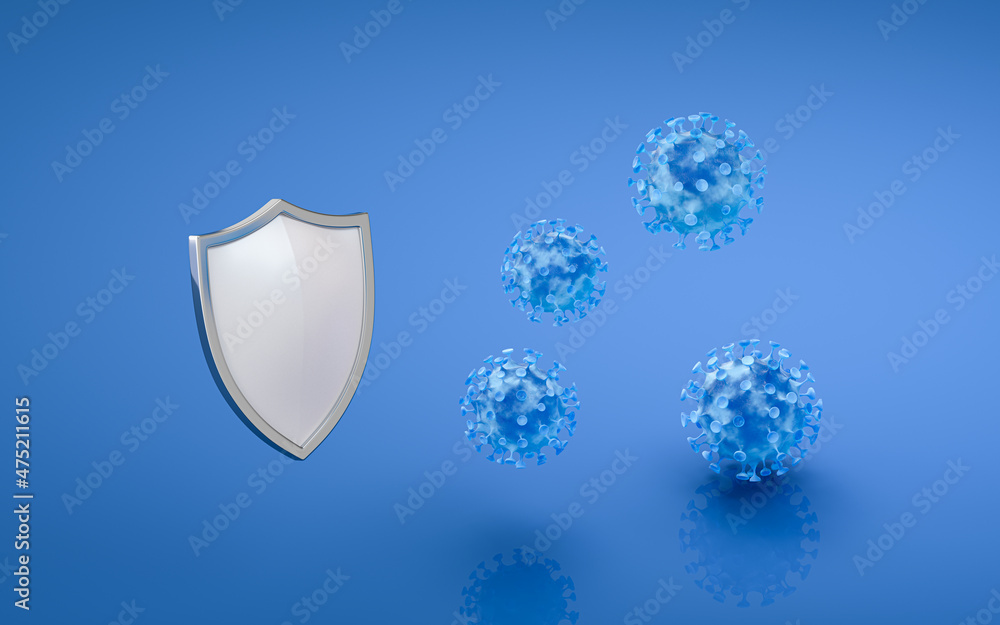 Poster shield isolation virus, 3d rendering.