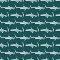 Hammerhead shark seamless pattern in scandinavian style. Marine animals background. Vector illustration for children funny textile.