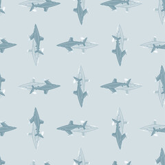 Oceanic whitetip shark seamless pattern in scandinavian style. Marine animals background. Vector illustration for children funny textile.