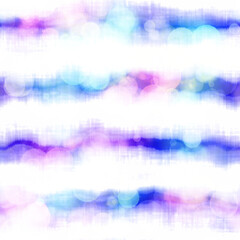Seamless seventies tie dye stripe bokeh texture. Hippie summer wavy striped repeat background with ink dyed effect.