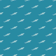 Lemon shark seamless pattern in scandinavian style. Marine animals background. Vector illustration for children funny textile.