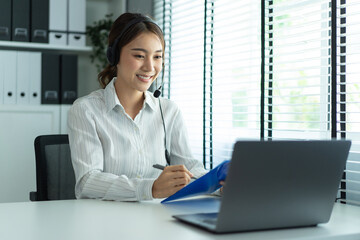 Asian beautiful woman video call with hr manager for job interview. 