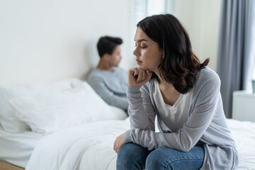 Asian young girl feel angry boyfriend having conflict domestic problem