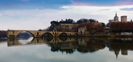 The Pont St-Benezet, Palais des Papes and Rhone River, Avignon, France